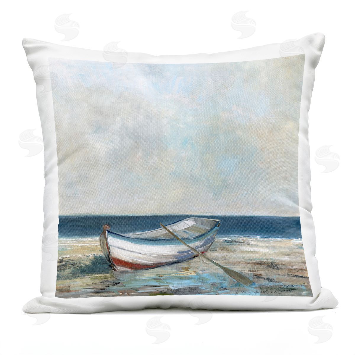 Sally Swatland Boat & Oar on Shore Outdoor Quick-Dry Polyester Printed Throw Pillow