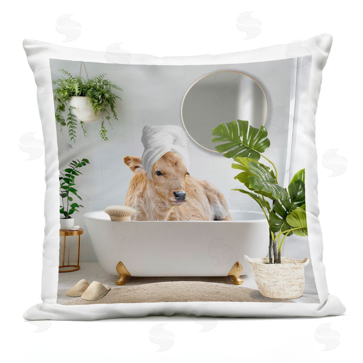 CAD Designs Pampered Cow in Bath Outdoor Quick-Dry Polyester Printed Throw Pillow