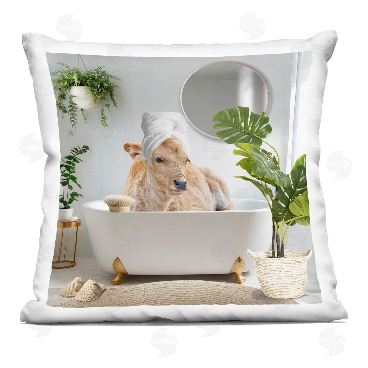 CAD Designs Pampered Cow in Bath Printed Plush Polyester Throw Pillow