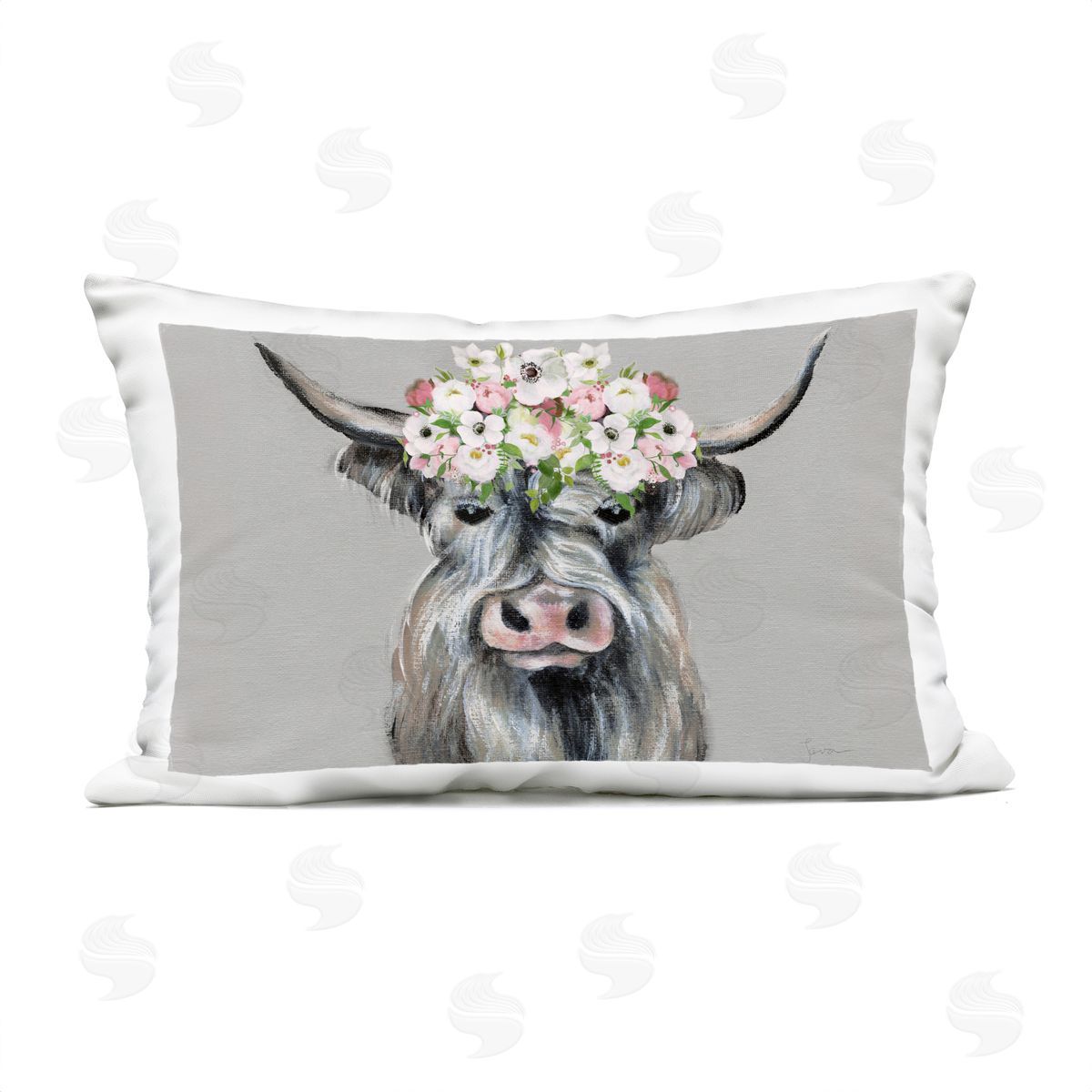 Tava Studios Shabby Chic Cattle with Garland Outdoor Quick-Dry Polyester Printed Throw Pillow