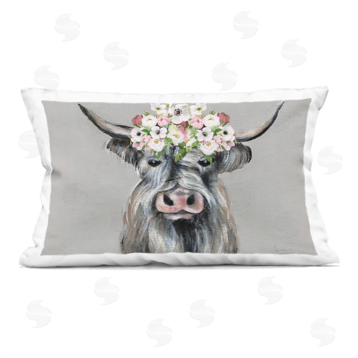 Tava Studios Shabby Chic Cattle with Garland Printed Plush Polyester Throw Pillow
