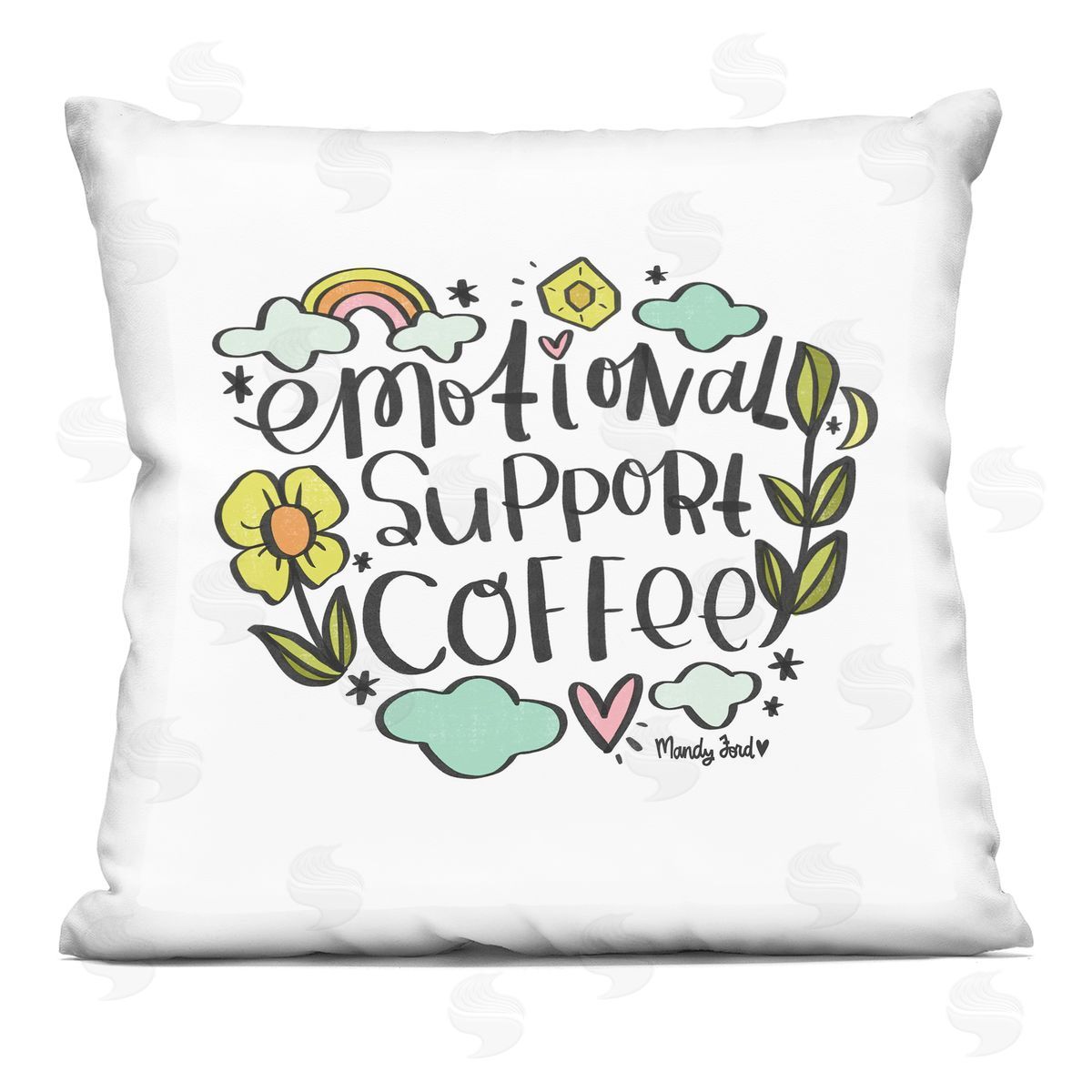 Mandy Ford Art + Illustration Motivational Support Coffee Printed Plush Polyester Throw Pillow