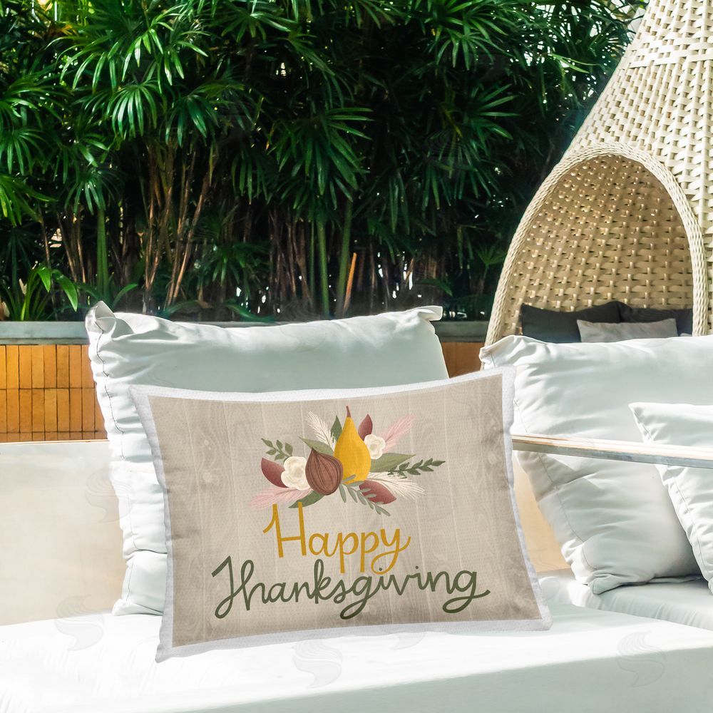 Mandy Ford Art + Illustration Happy Thanksgiving Rustic Harvest Outdoor Quick-Dry Polyester Printed Throw Pillow in Back Yard