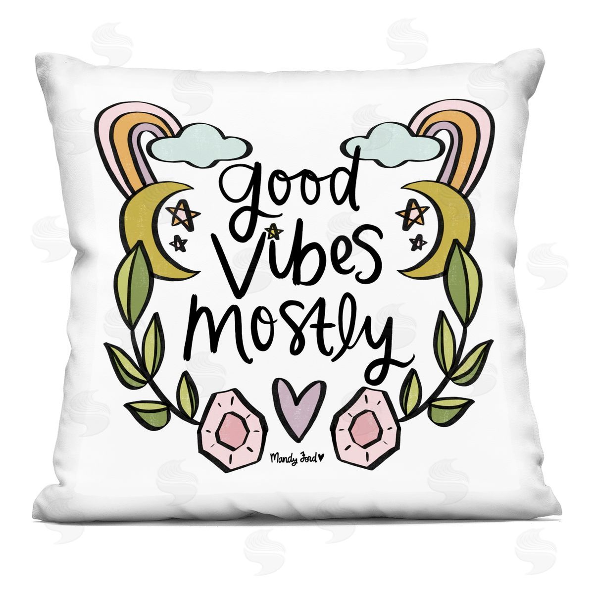 Mandy Ford Art + Illustration Good Vibes Mostly Printed Plush Polyester Throw Pillow
