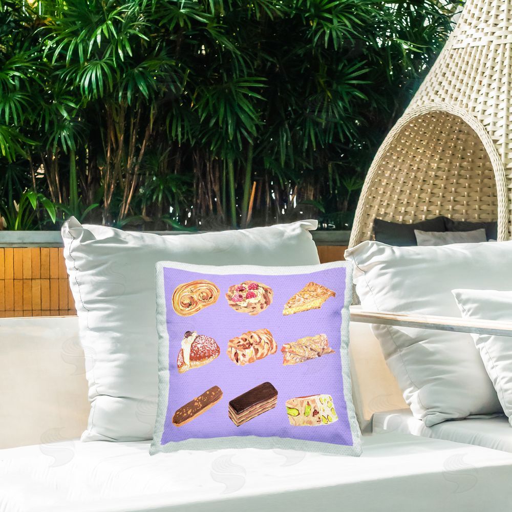 Melissa Wang Bakery Goods on Purple Outdoor Quick-Dry Polyester Printed Throw Pillow in Back Yard