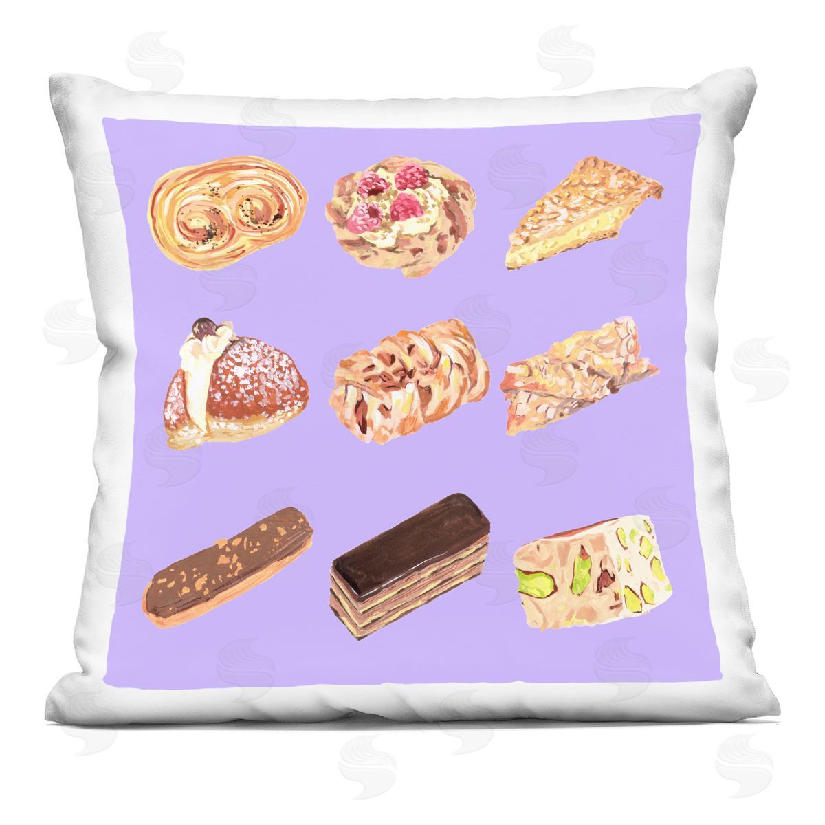 Melissa Wang Bakery Goods on Purple Printed Plush Polyester Throw Pillow