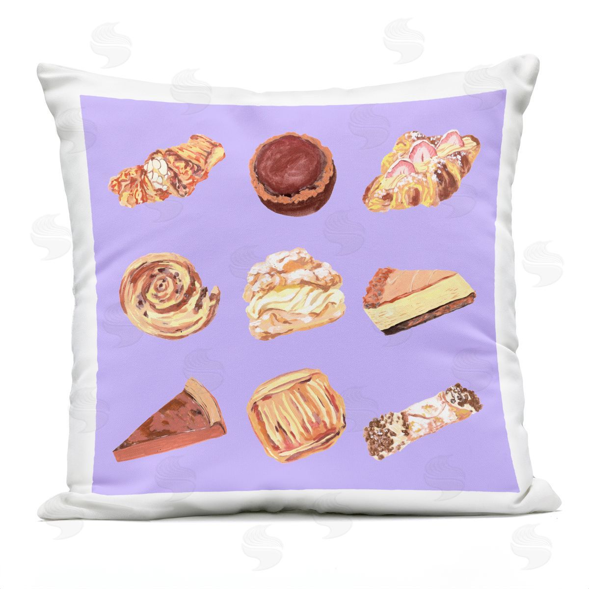 Melissa Wang Delicious Pastries on Purple Outdoor Quick-Dry Polyester Printed Throw Pillow