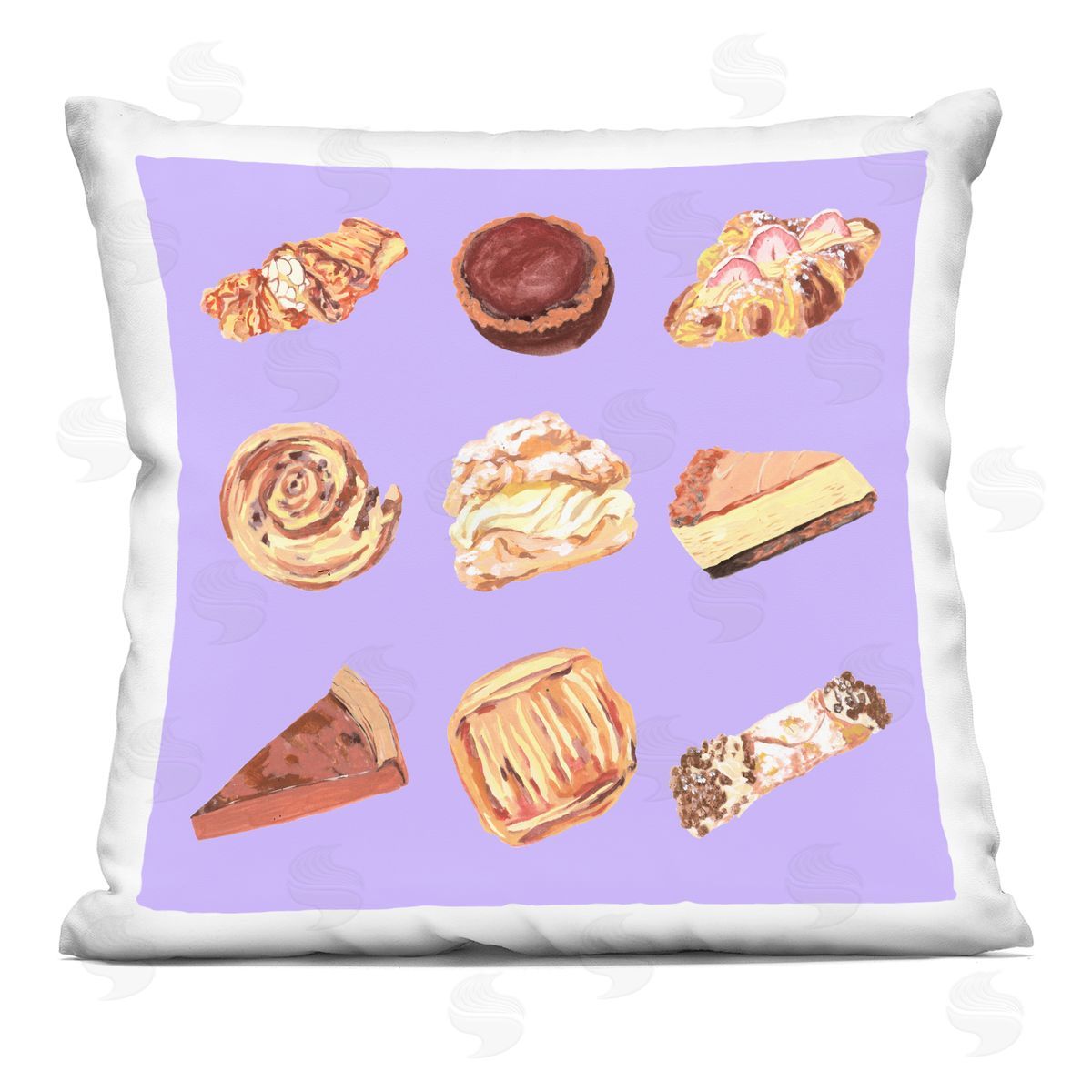 Melissa Wang Delicious Pastries on Purple Printed Plush Polyester Throw Pillow