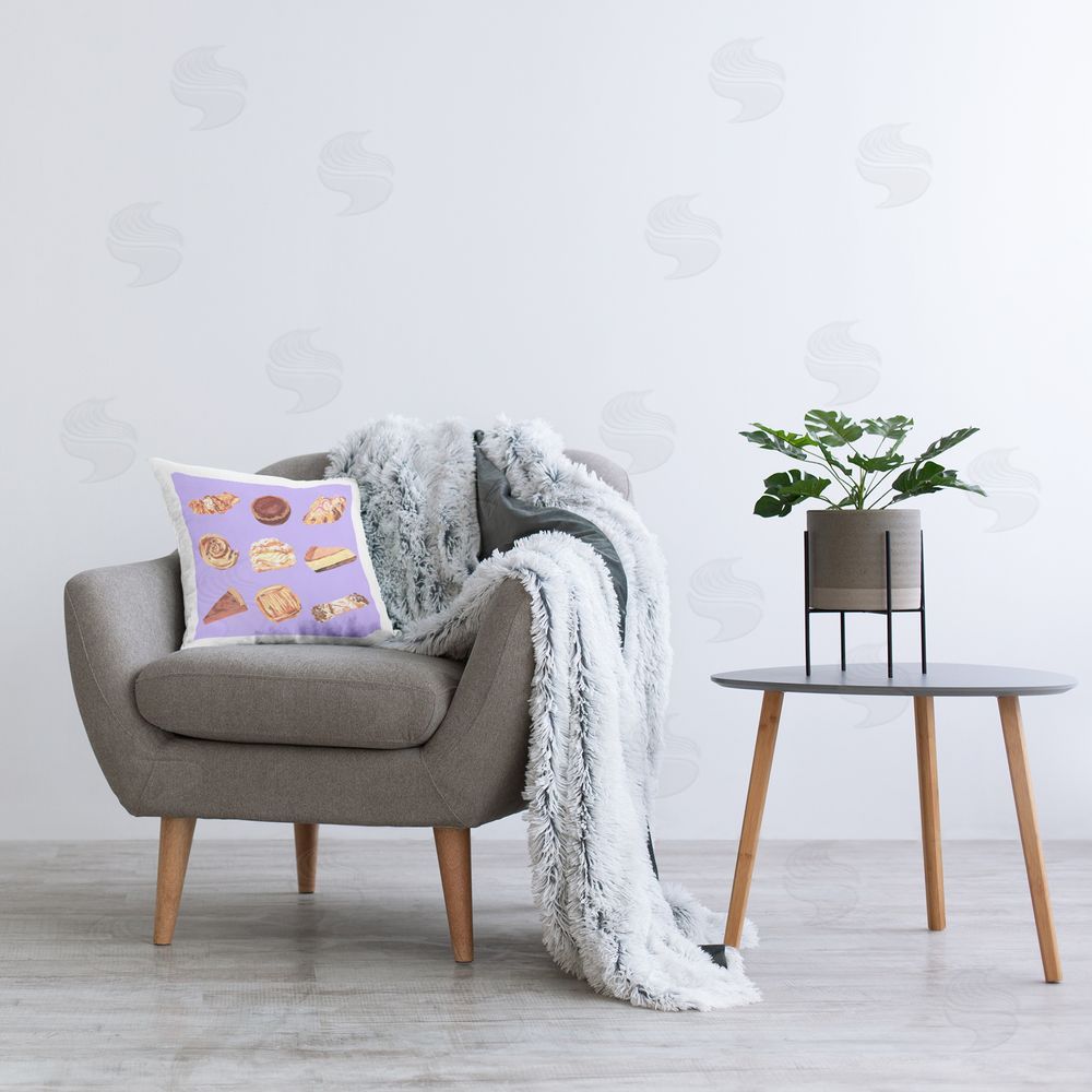 Melissa Wang Delicious Pastries on Purple Printed Plush Polyester Throw Pillow On Chair