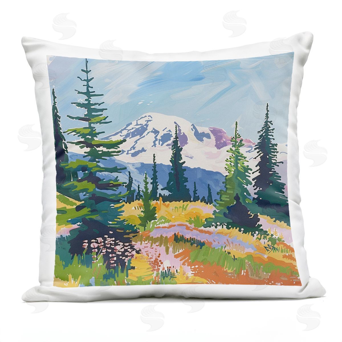 Walker Noble Peaceful Mountain Valley Scenery Outdoor Quick-Dry Polyester Printed Throw Pillow