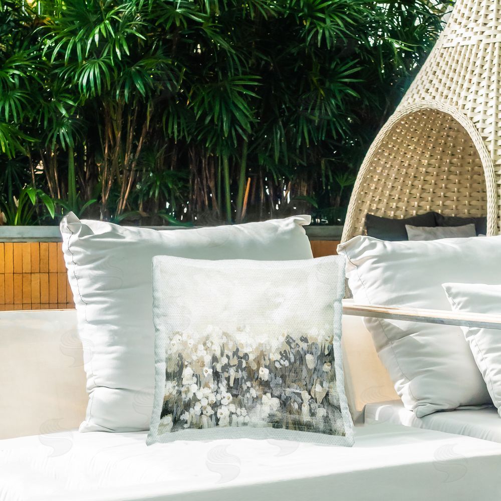 June Erica Vess Grey Speckled Flowers Outdoor Quick-Dry Polyester Printed Throw Pillow in Back Yard