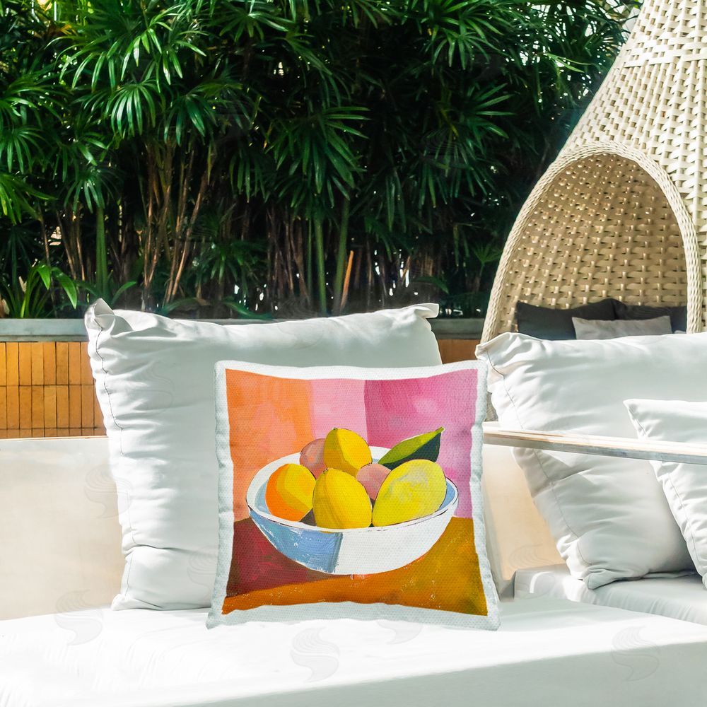 Walker Noble Bold Kitchen Citrus Fruits Outdoor Quick-Dry Polyester Printed Throw Pillow in Back Yard