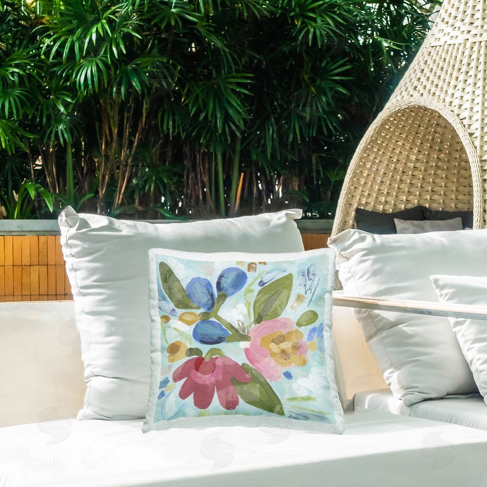 June Erica Vess Bright Boho Flowers Outdoor Quick-Dry Polyester Printed Throw Pillow in Back Yard