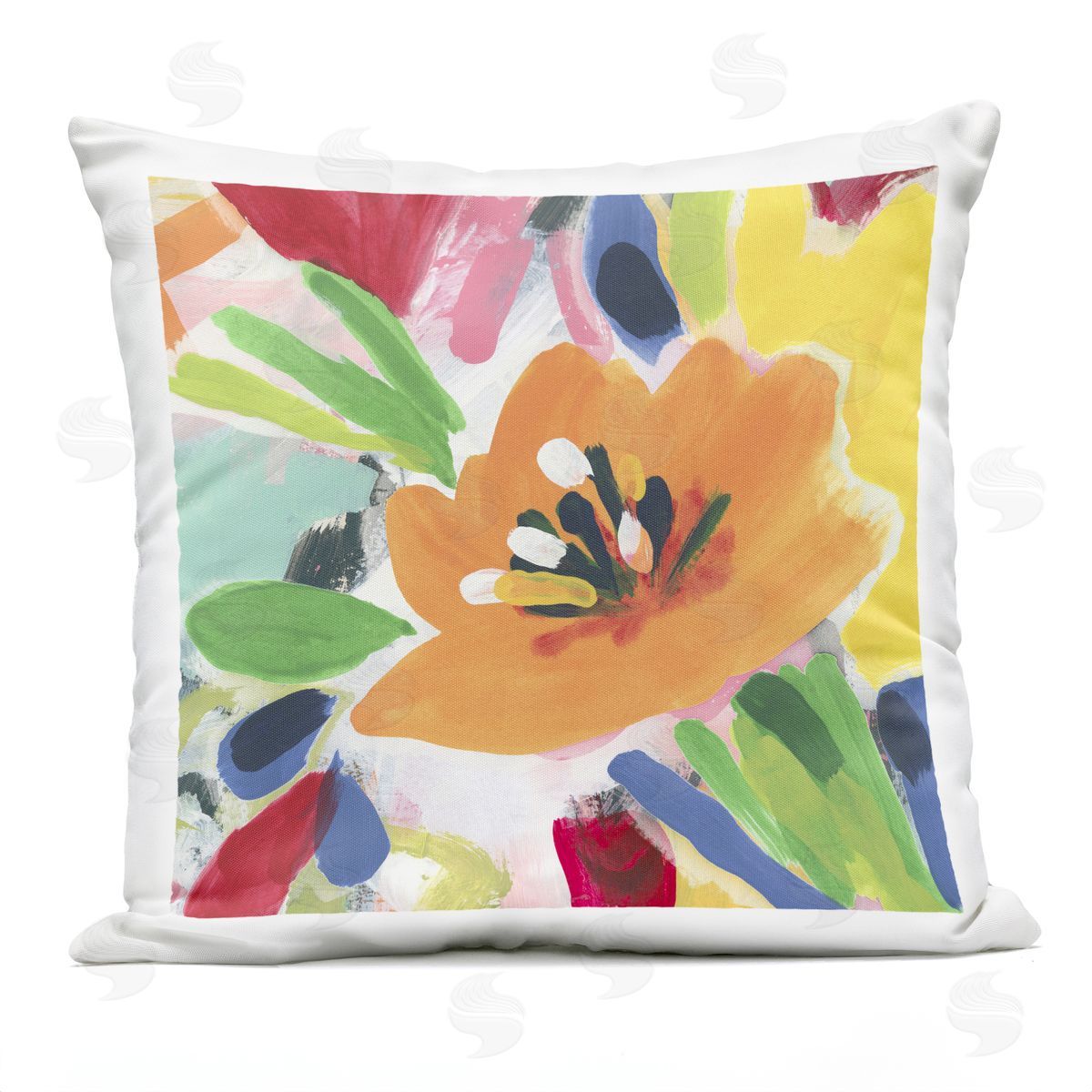 June Erica Vess Vivid Orange Flower Impressions Outdoor Quick-Dry Polyester Printed Throw Pillow