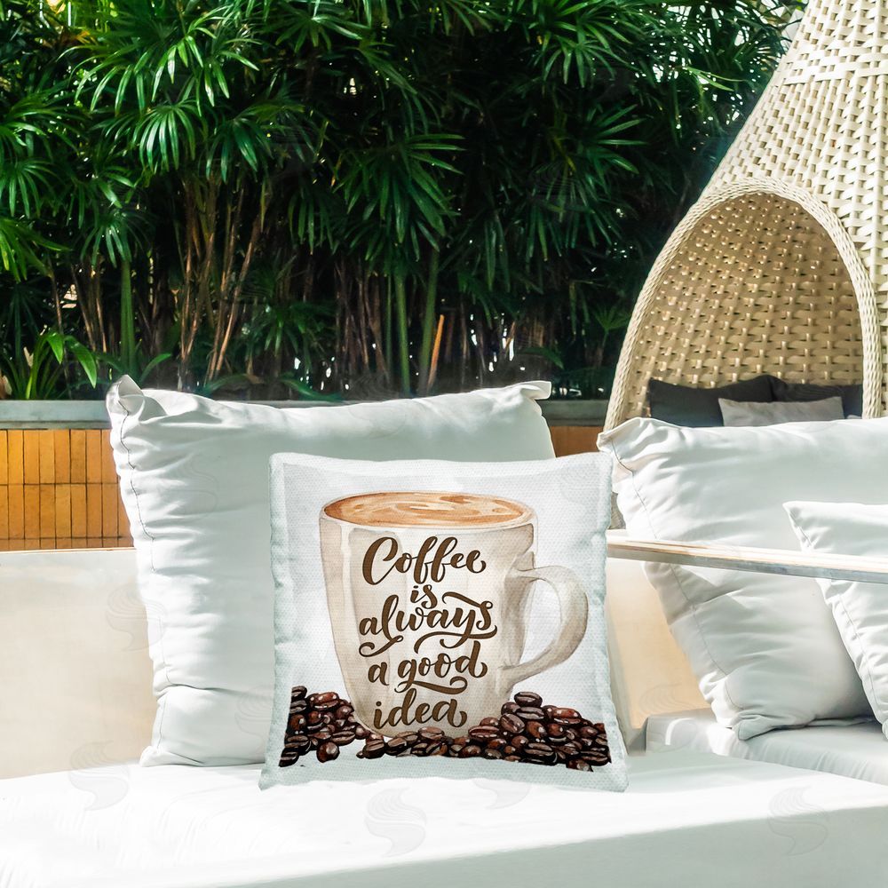 Kim Allen Coffee Phrase Classic Mug Outdoor Quick-Dry Polyester Printed Throw Pillow in Back Yard