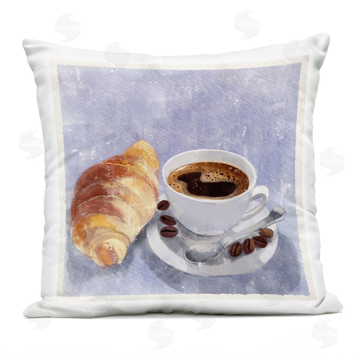 James Rodewald Morning Coffee & Croissant Outdoor Quick-Dry Polyester Printed Throw Pillow