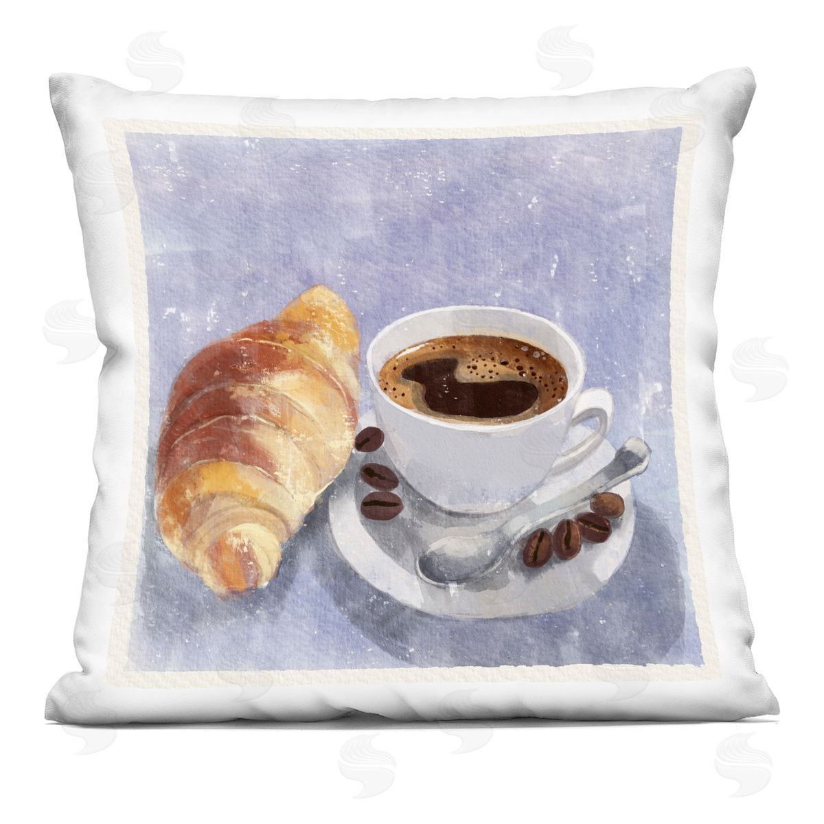 James Rodewald Morning Coffee & Croissant Printed Plush Polyester Throw Pillow