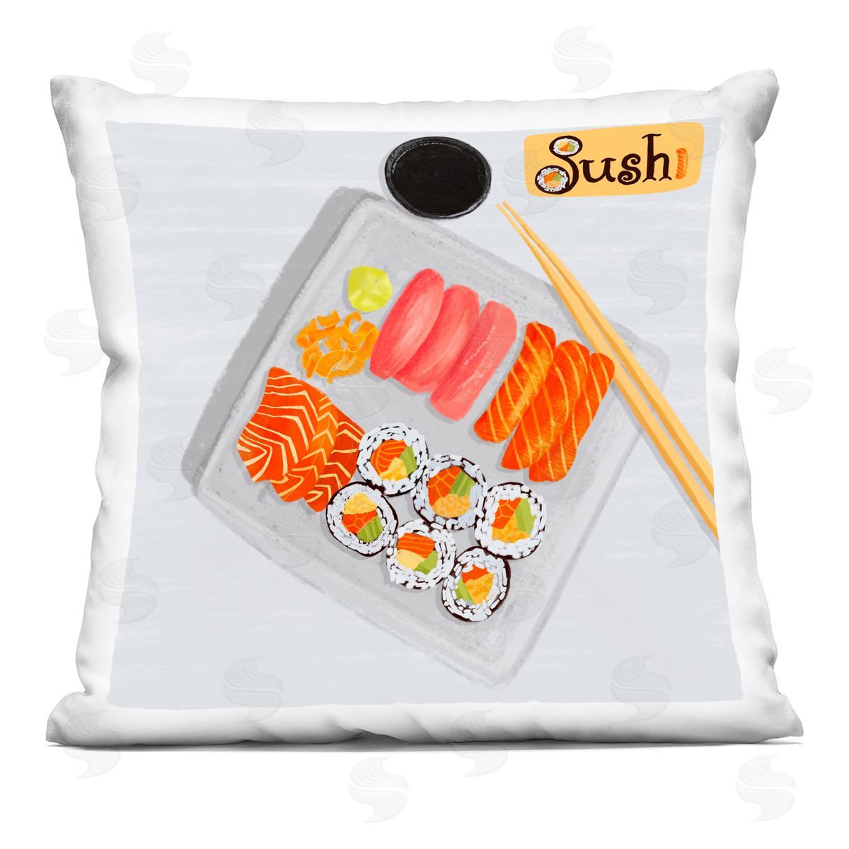 James Rodewald Delicious Sushi Plate Printed Plush Polyester Throw Pillow