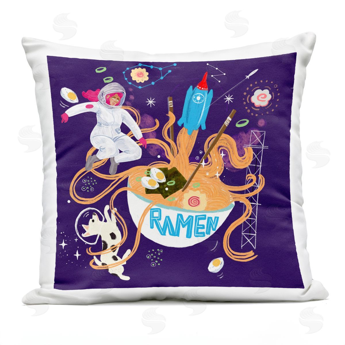 Juliet Rose Philips Whimsical Ramen in Space Outdoor Quick-Dry Polyester Printed Throw Pillow