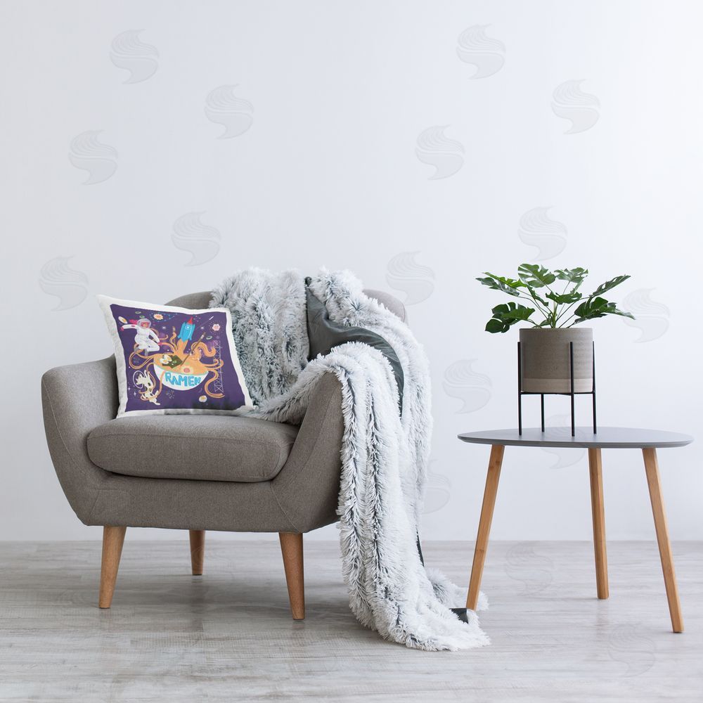 Juliet Rose Philips Whimsical Ramen in Space Printed Plush Polyester Throw Pillow On Chair