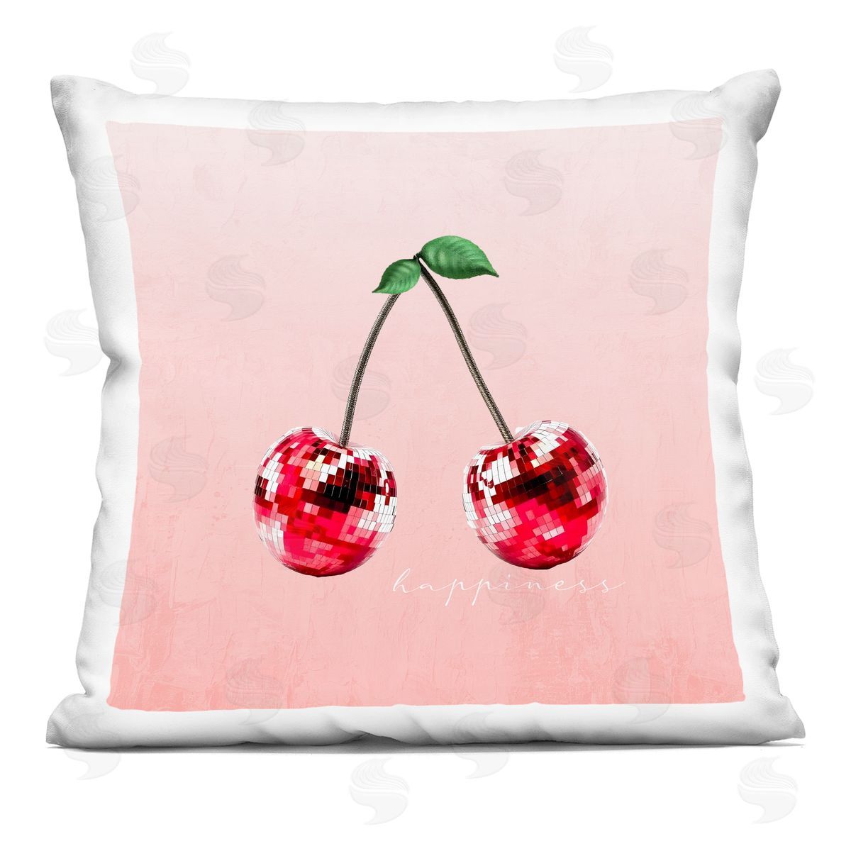 Kim Allen Happiness Disco Cherries Printed Plush Polyester Throw Pillow