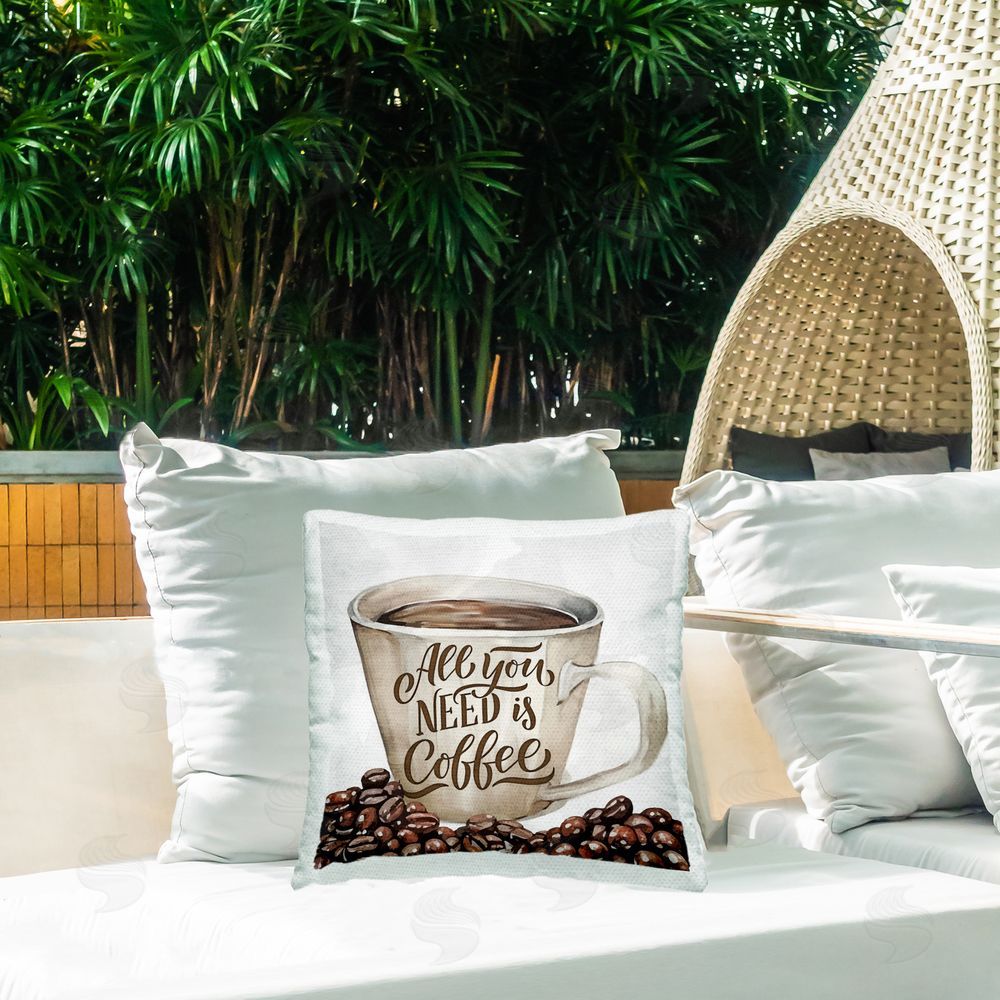 Kim Allen All You Need Morning Coffee Outdoor Quick-Dry Polyester Printed Throw Pillow in Back Yard