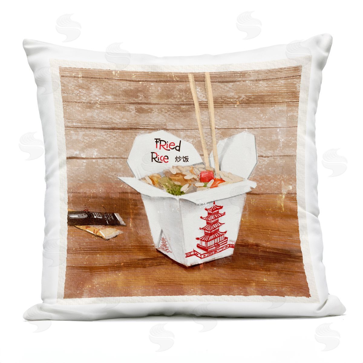 James Rodewald Fried Rice Takeout Box Outdoor Quick-Dry Polyester Printed Throw Pillow