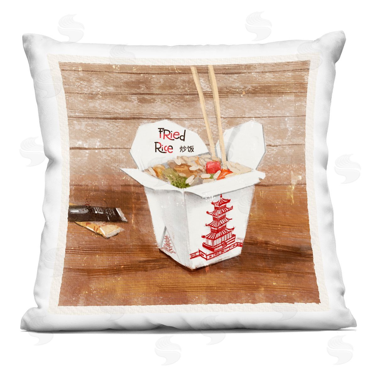James Rodewald Fried Rice Takeout Box Printed Plush Polyester Throw Pillow