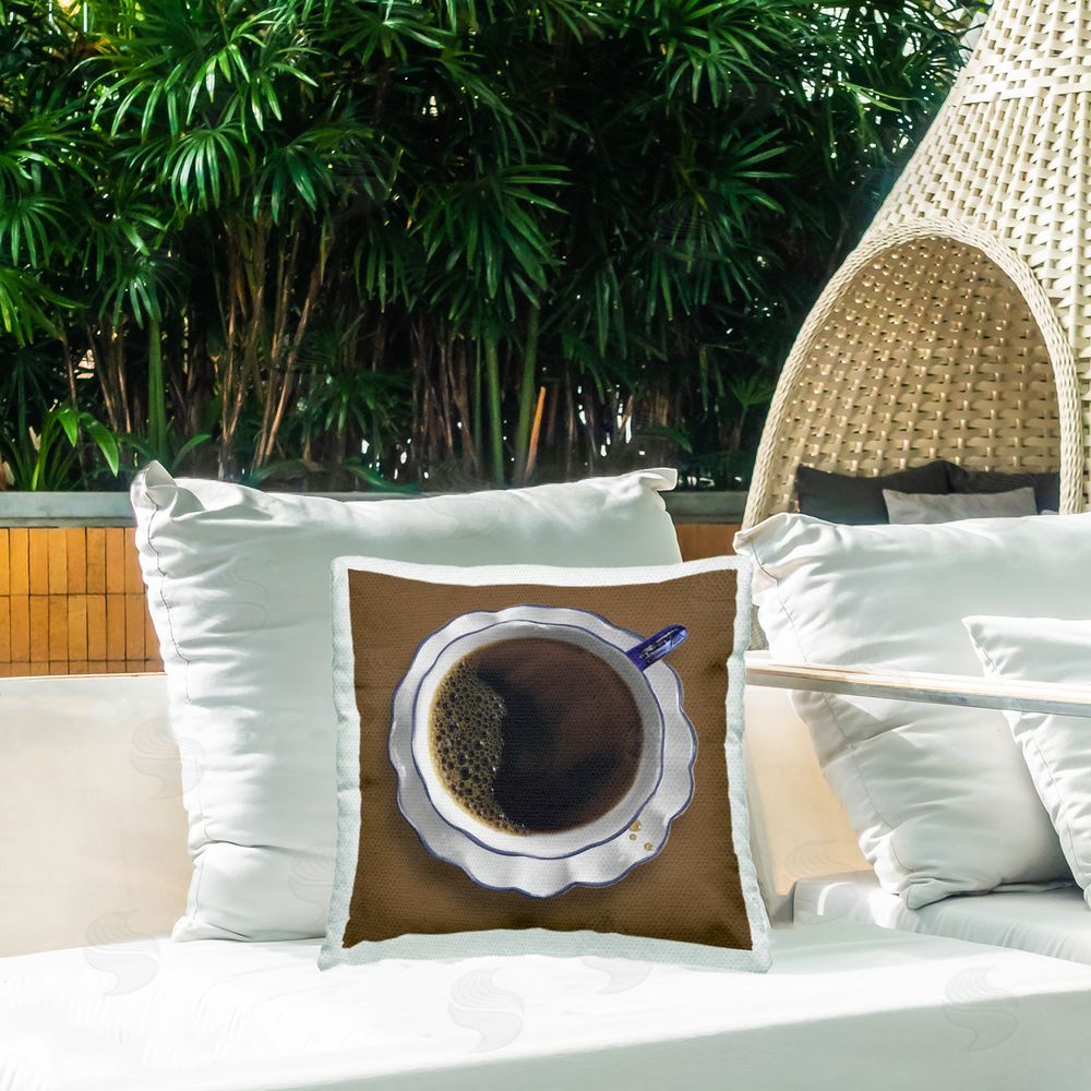 Matthew Piotrowicz Aerial View Coffee Cup Outdoor Quick-Dry Polyester Printed Throw Pillow in Back Yard