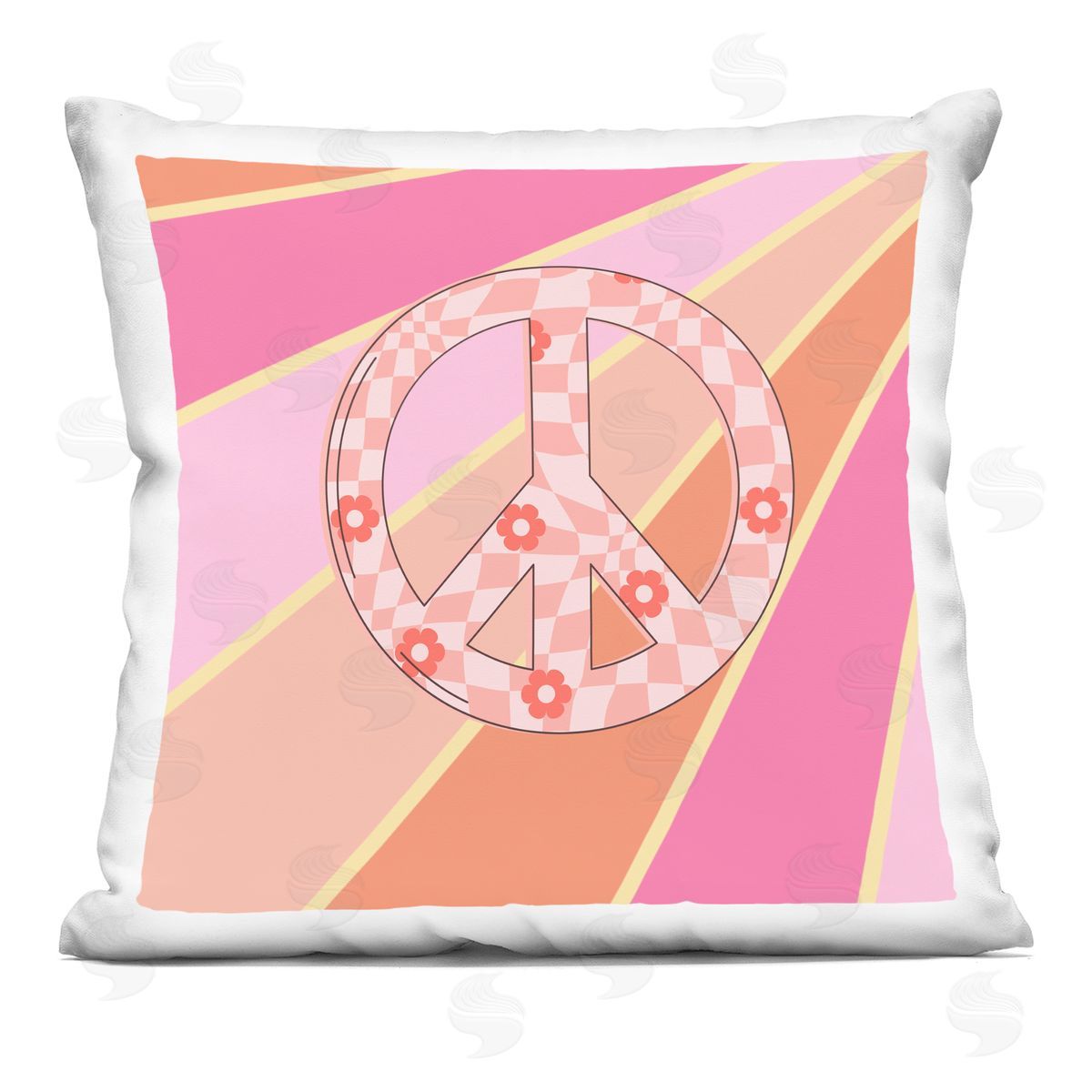 Jesse Keith Beaming Floral Peace Symbol Printed Plush Polyester Throw Pillow