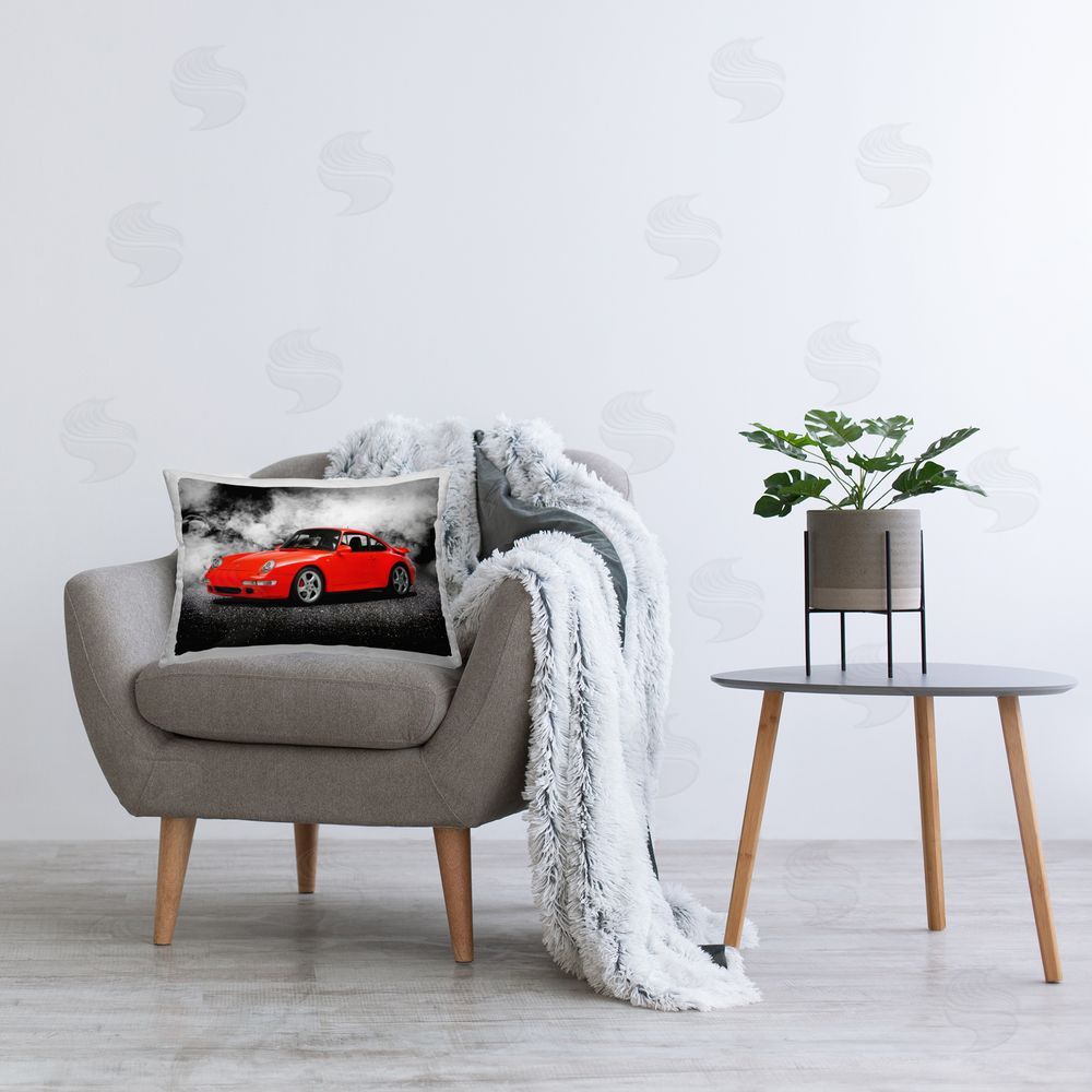 Mark Rogan Bold Red Sports Car Printed Plush Polyester Throw Pillow On Chair