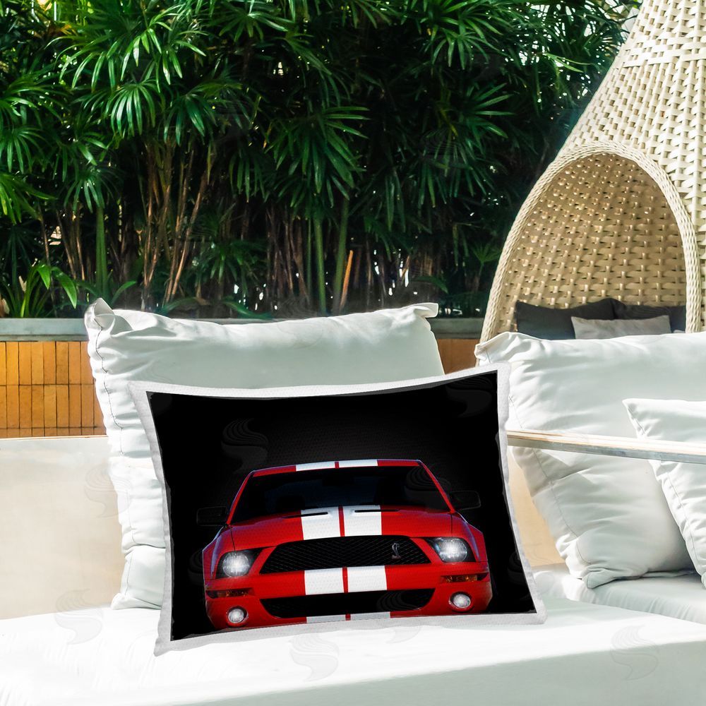 Mark Rogan Iconic Red Sports Car Outdoor Quick-Dry Polyester Printed Throw Pillow in Back Yard