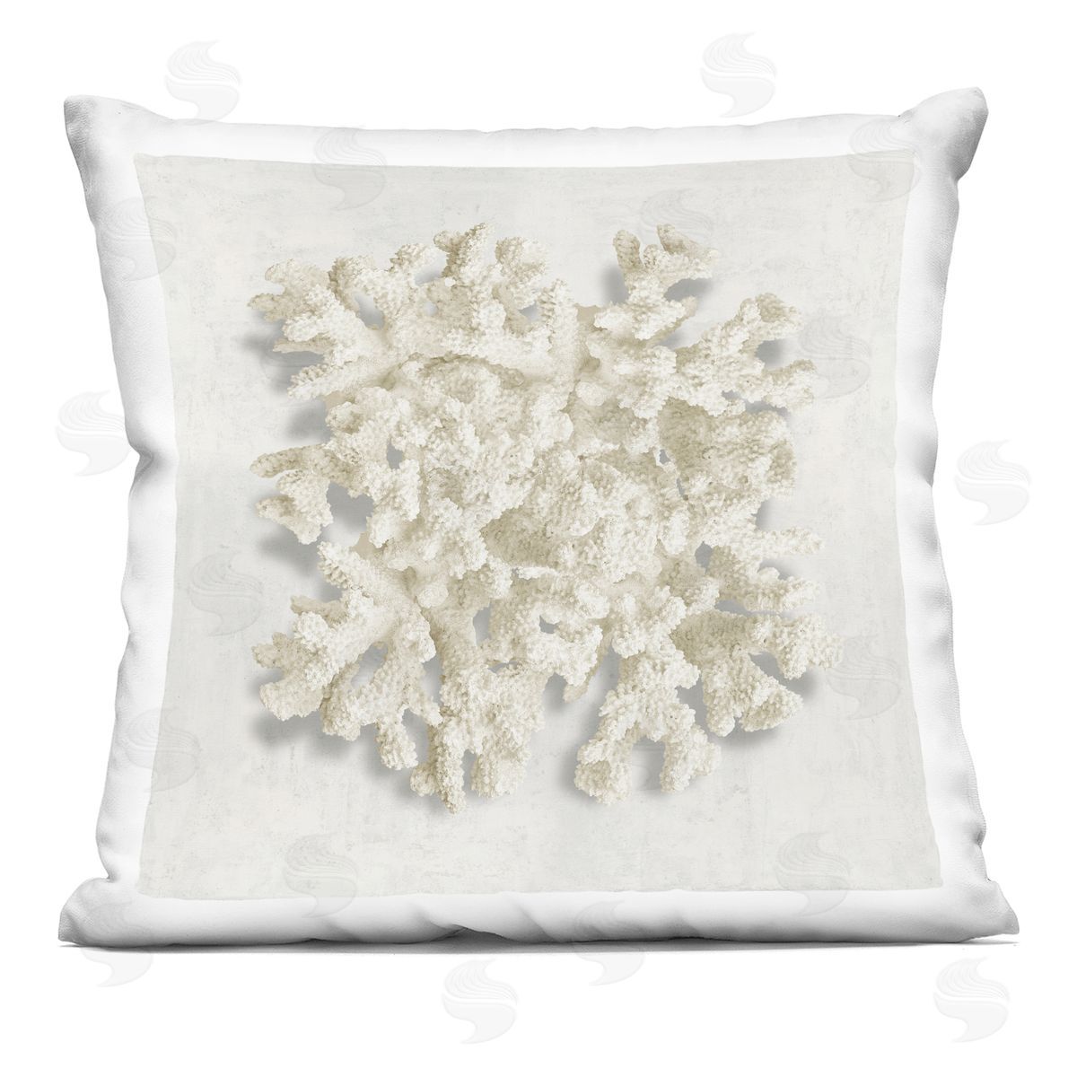Caroline Kelly Aquatic Neutral Coral Printed Plush Polyester Throw Pillow