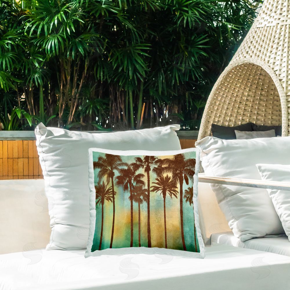 John Seba Looming Palms on Gradient Outdoor Quick-Dry Polyester Printed Throw Pillow in Back Yard