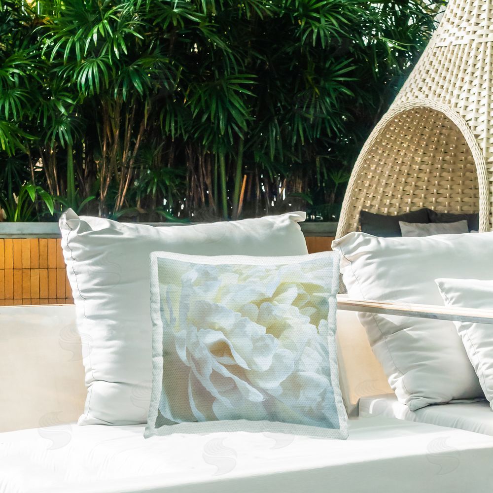 David Pollard Elegant White Petals Outdoor Quick-Dry Polyester Printed Throw Pillow in Back Yard