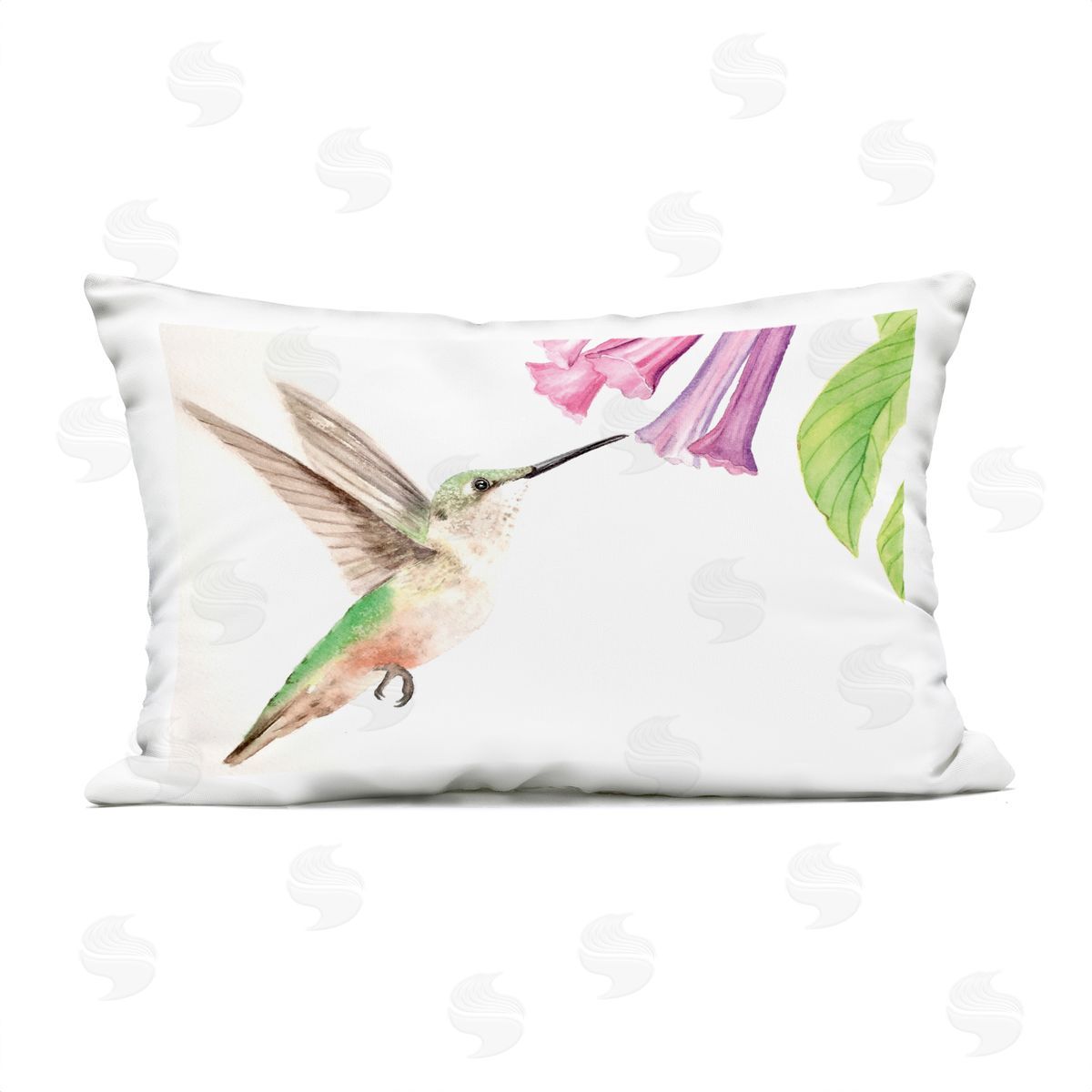 Stephanie Fielden Hummingbird & Bluebell Flower Outdoor Quick-Dry Polyester Printed Throw Pillow