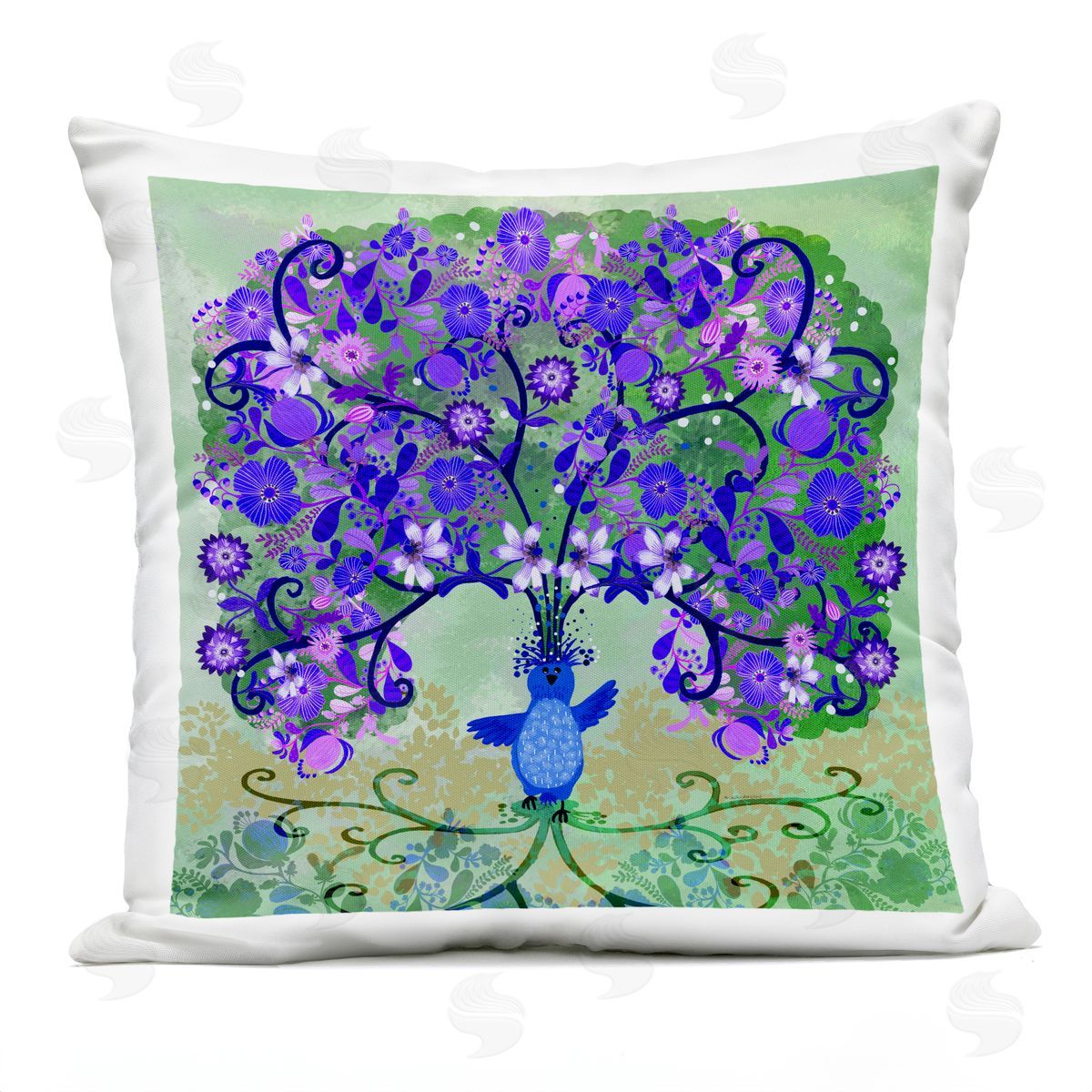 Kay Widdowson Tree Blooming From Bird Outdoor Quick-Dry Polyester Printed Throw Pillow