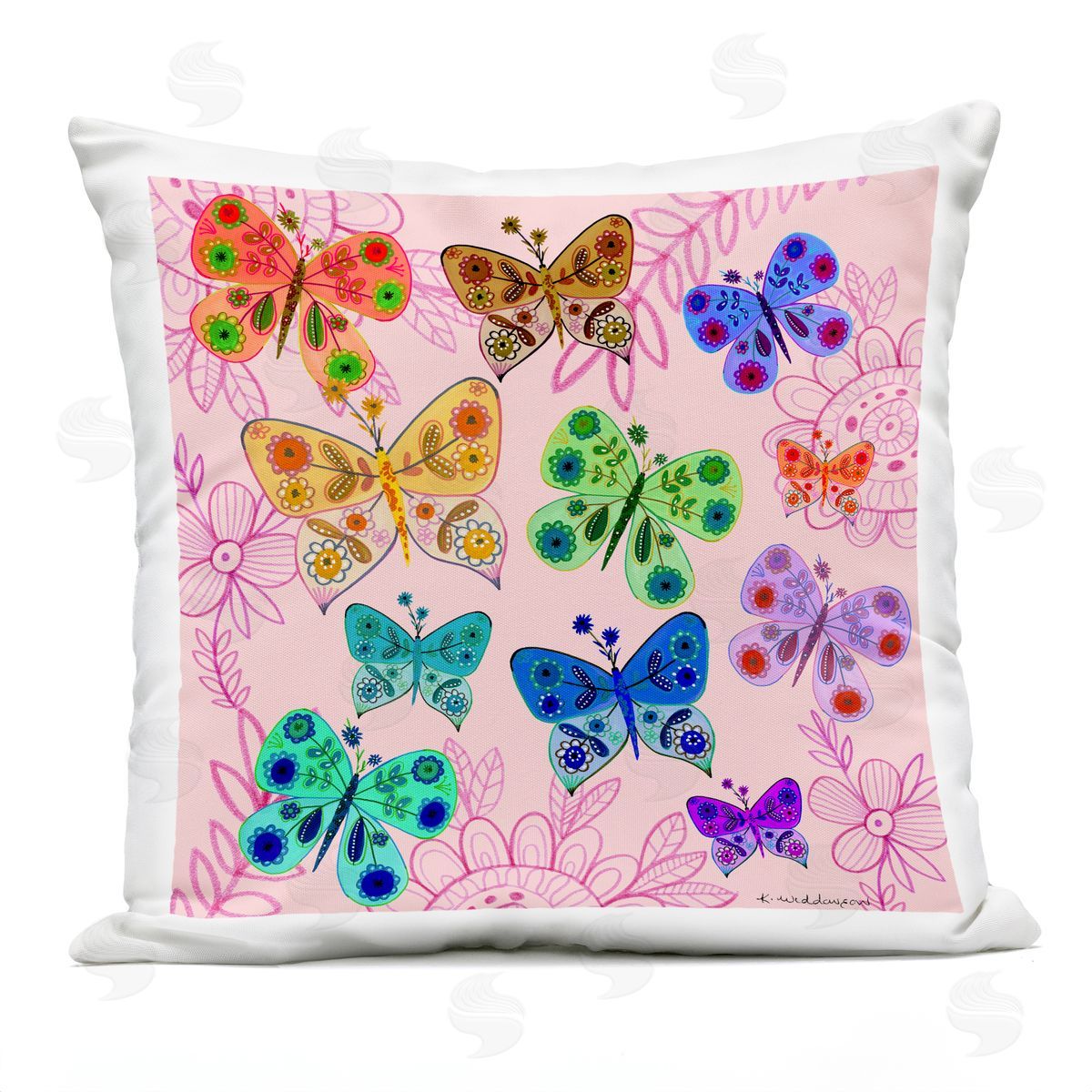 Kay Widdowson Bright Patterned Butterflies Outdoor Quick-Dry Polyester Printed Throw Pillow