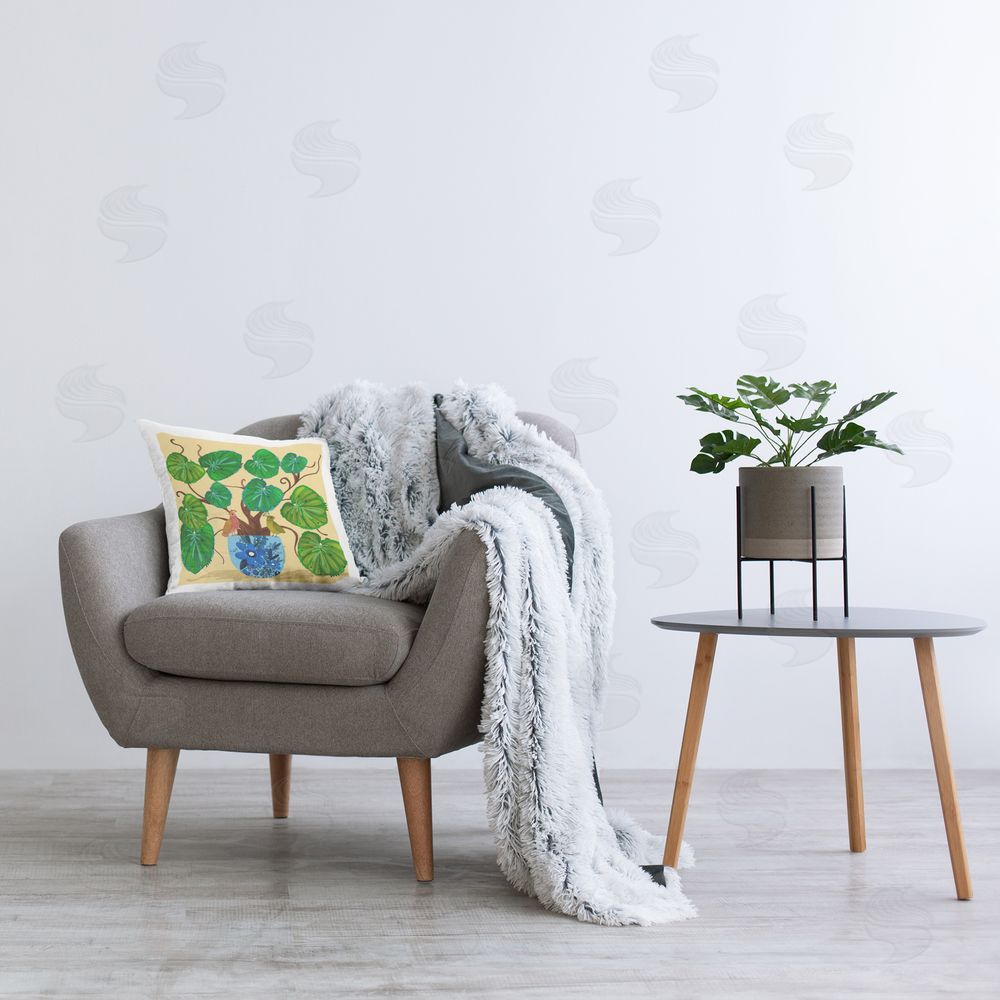 Kay Widdowson Potted Plant & Birds Perched Printed Plush Polyester Throw Pillow On Chair
