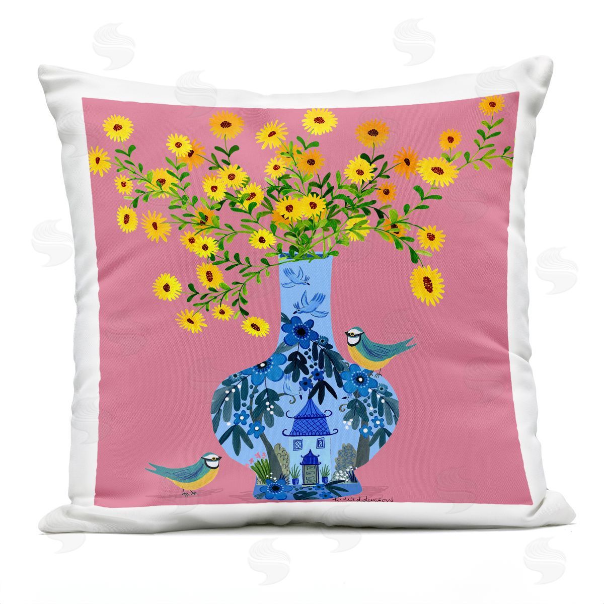 Kay Widdowson Ornate Vase with Daisies Outdoor Quick-Dry Polyester Printed Throw Pillow