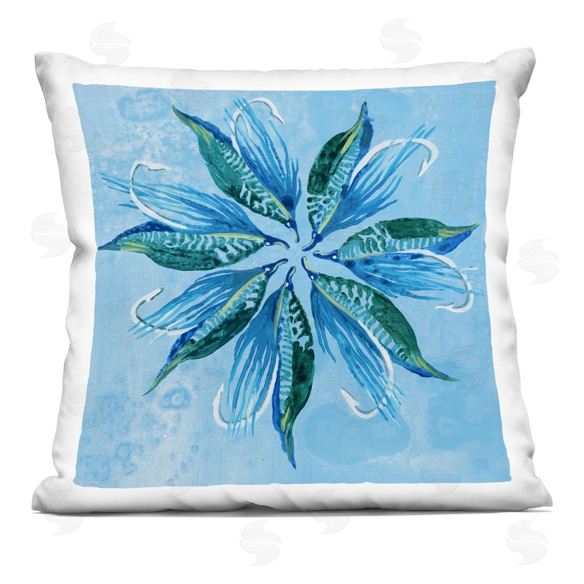 Liz Jardine Blue Flower Shape Design Printed Plush Polyester Throw Pillow