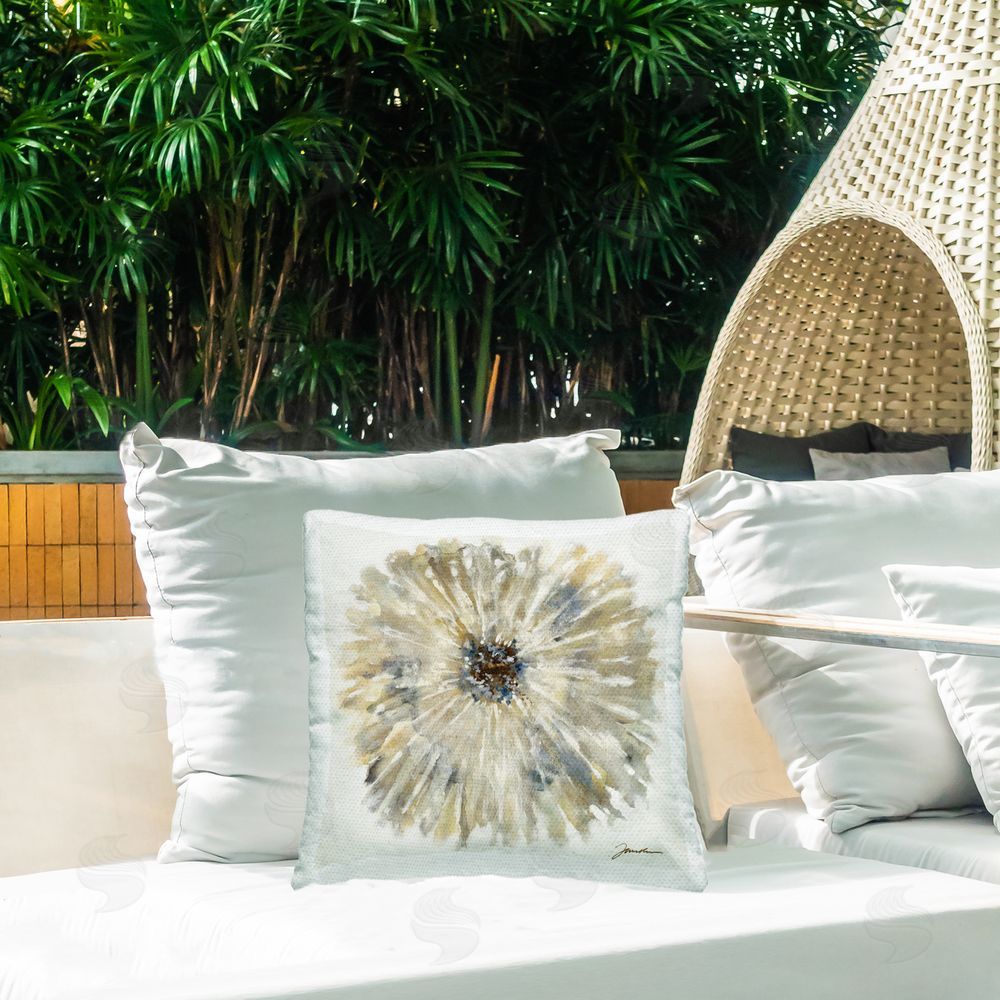 Liz Jardine Neutral Rustic Abstract Flower Outdoor Quick-Dry Polyester Printed Throw Pillow in Back Yard