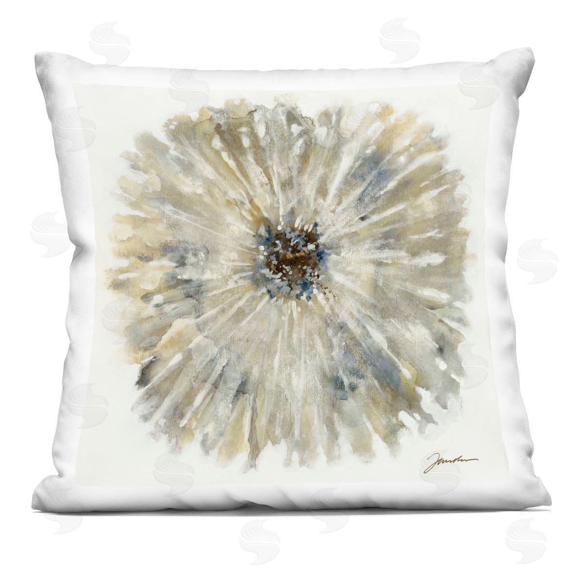 Liz Jardine Neutral Rustic Abstract Flower Printed Plush Polyester Throw Pillow