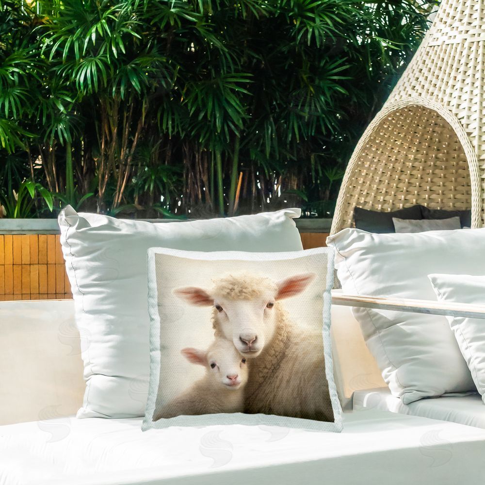 Heidi Kuntz Lamb & Sheep Cuddles Outdoor Quick-Dry Polyester Printed Throw Pillow in Back Yard