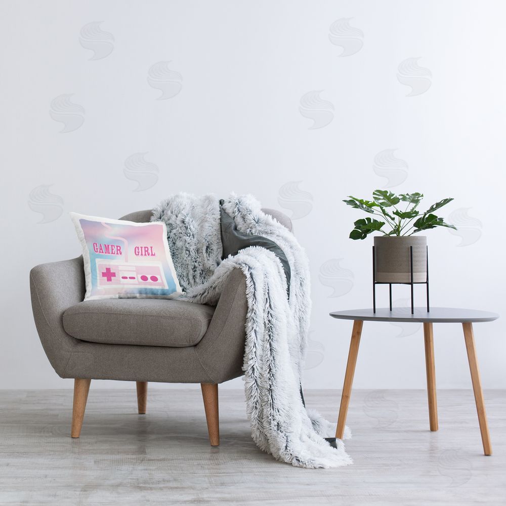 Yass Naffas Designs Pastel Gamer Girl Controller Printed Plush Polyester Throw Pillow On Chair