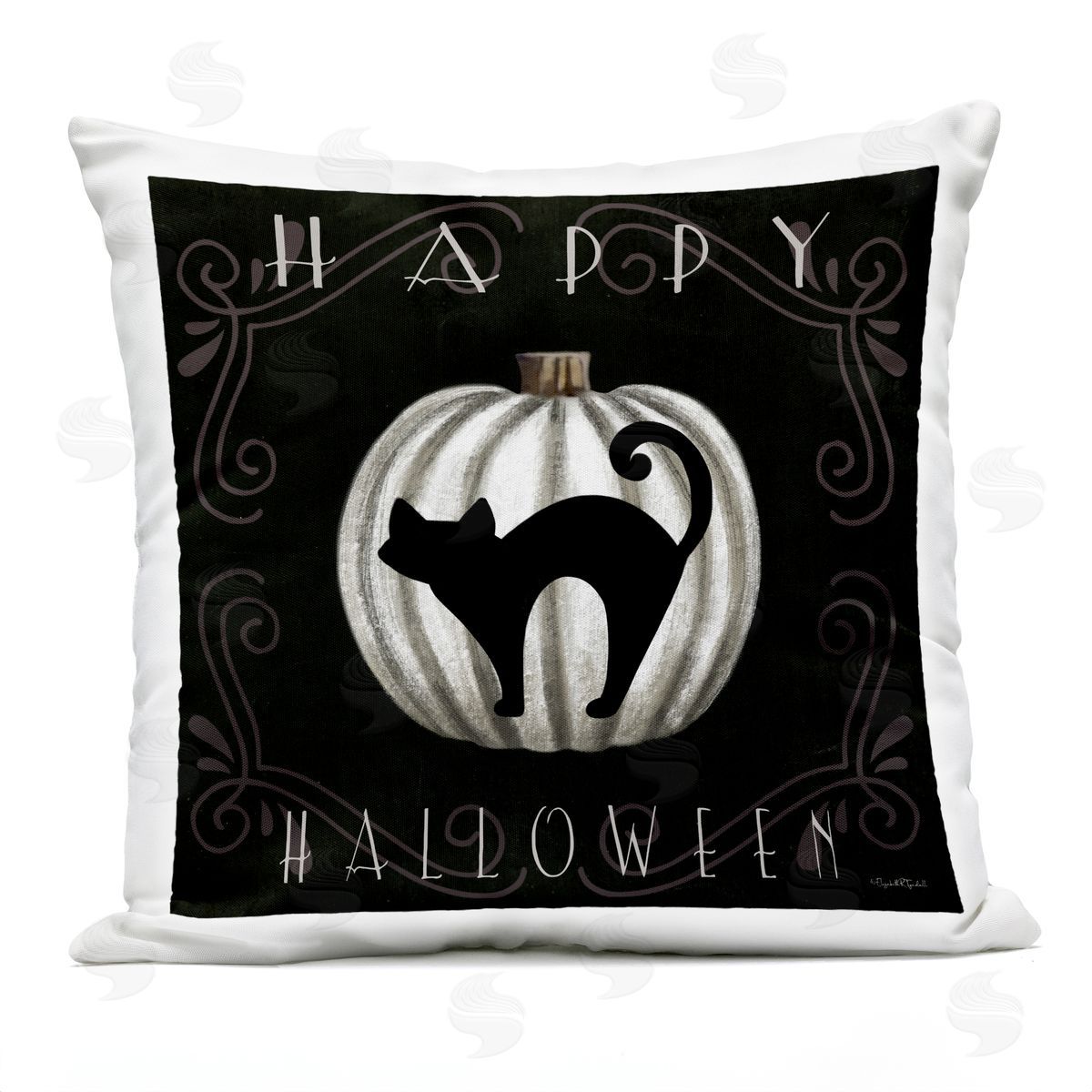 Elizabeth Tyndall Happy Halloween Cat & Pumpkin Outdoor Quick-Dry Polyester Printed Throw Pillow