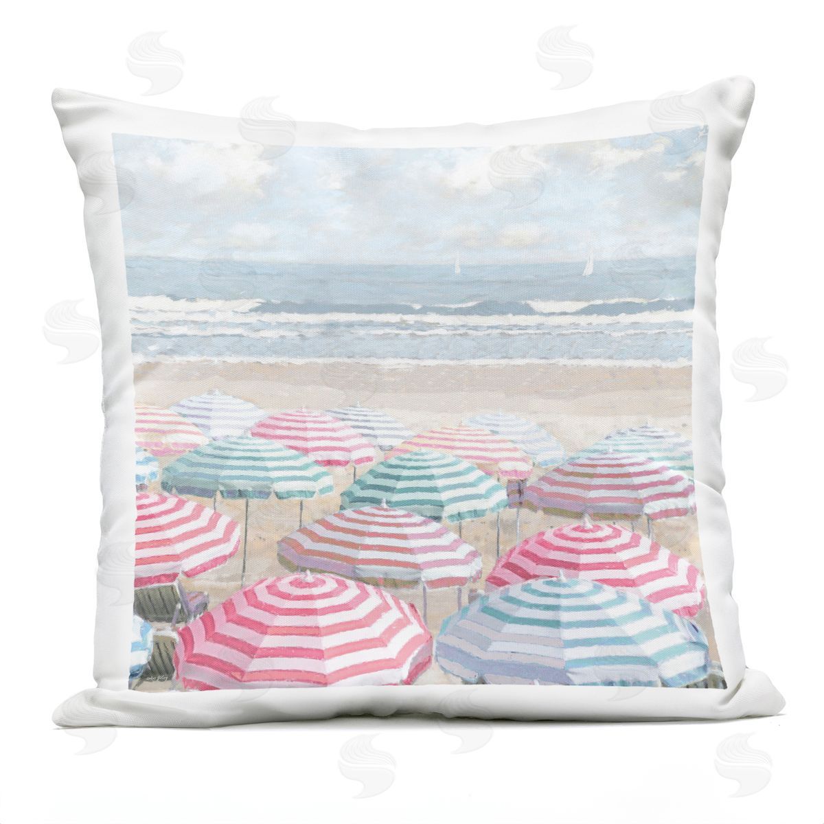 Amber Sterling Bright Beach Umbrellas Scene Outdoor Quick-Dry Polyester Printed Throw Pillow