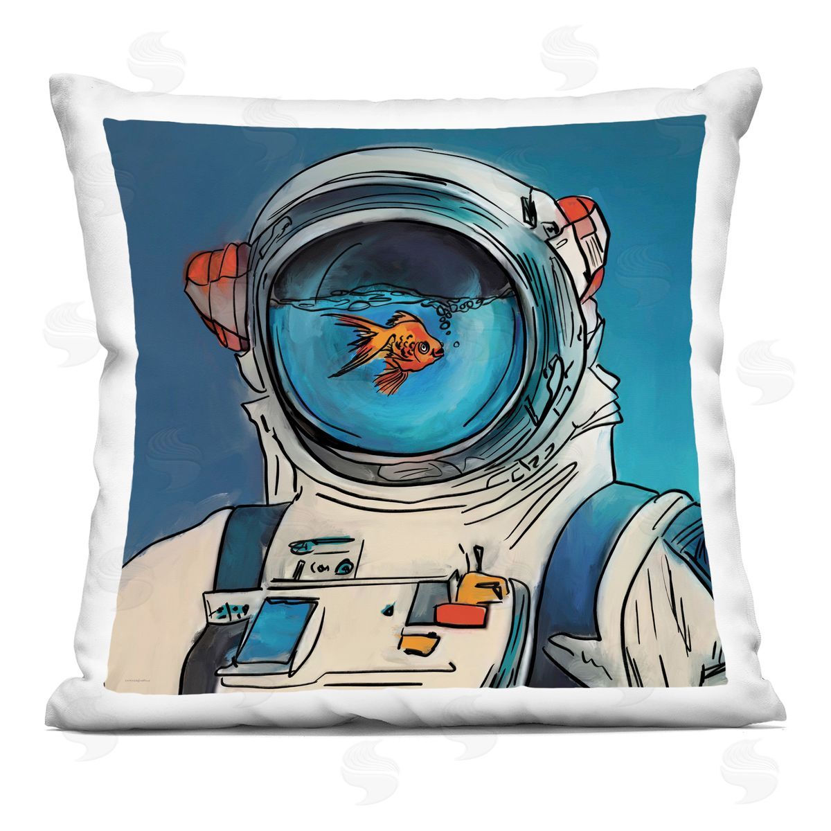 Kamdon Kreations Goldfish Astronaut Suit Printed Plush Polyester Throw Pillow