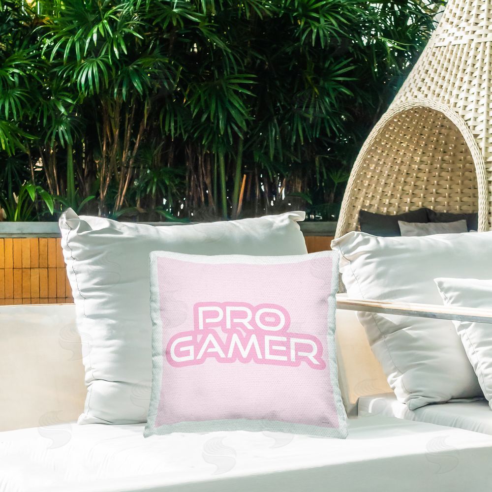 Yass Naffas Designs Pastel Pink Pro Gamer Outdoor Quick-Dry Polyester Printed Throw Pillow in Back Yard