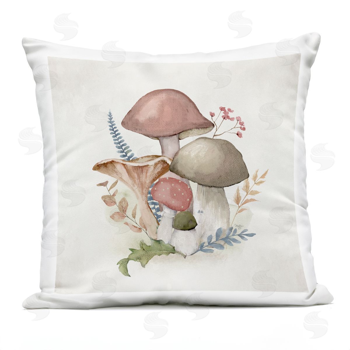 Mollie B. Pink Blooming Mushrooms Outdoor Quick-Dry Polyester Printed Throw Pillow